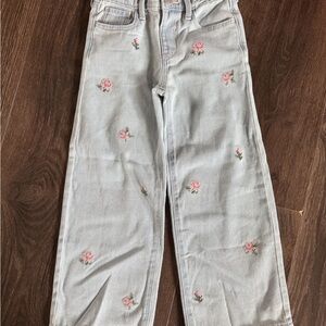 Old Navy Light Blue Jeans with Pink Rose Embroidery